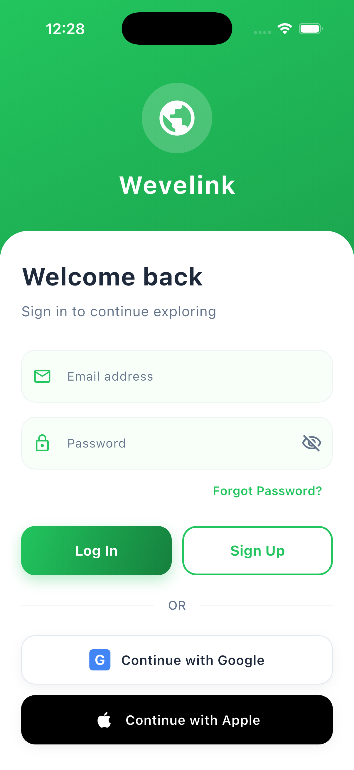 Login screen
